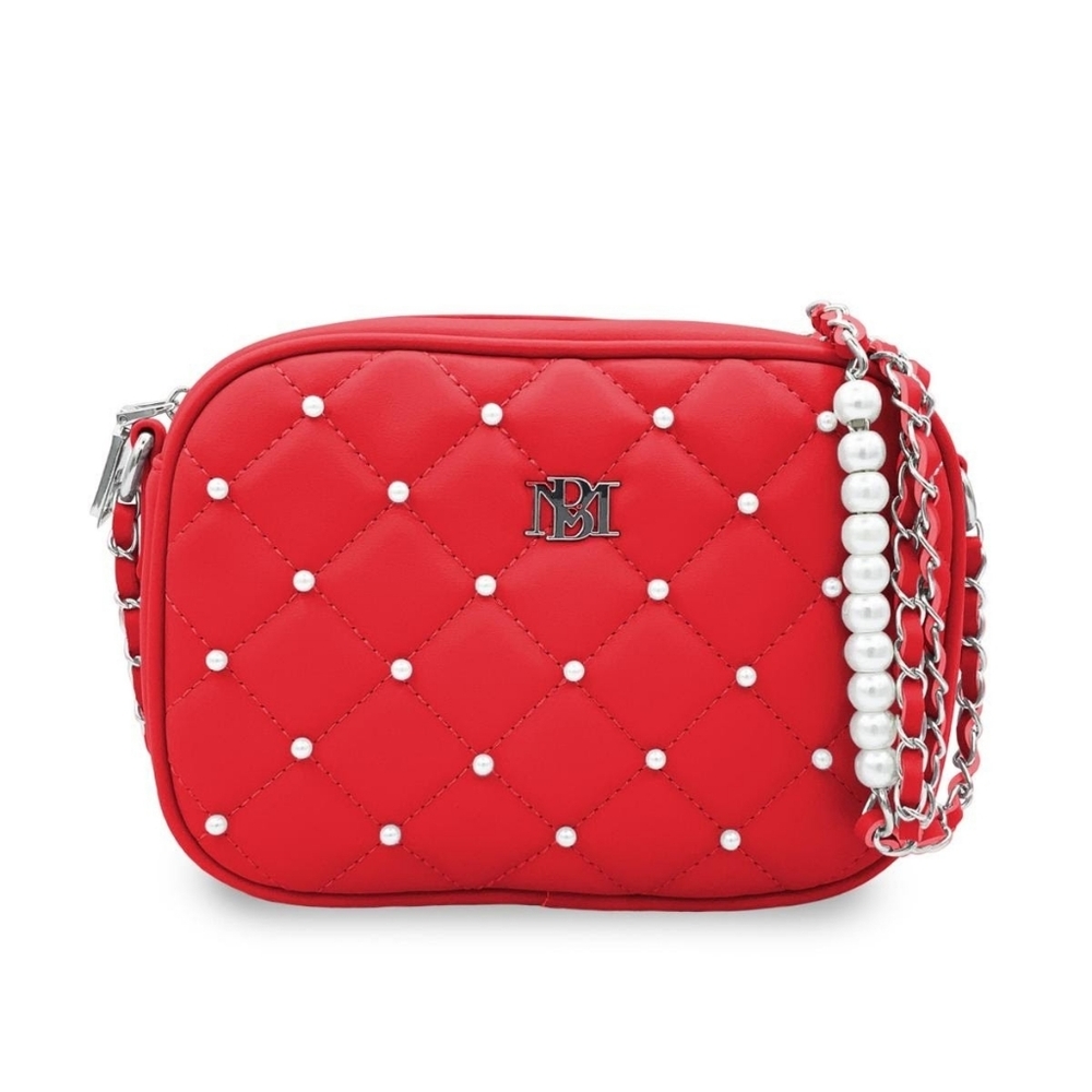 Badgley Mischka Diamond Quilted Camera Bag w/ Pearls Red